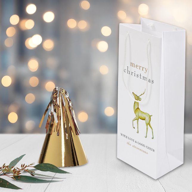 Minimalistisch Frohe Weihnachts-Goldrinder Geschenktüte Für Weinflaschen (Von Creator hochgeladen)
