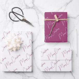 Minimalistisch Frohe Weihnachtsschrift Lila Geschenkpapier Set