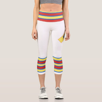 Minimalistisch, Fünf Retro-Streifen, Blau Rot Gelb Capri Leggings
