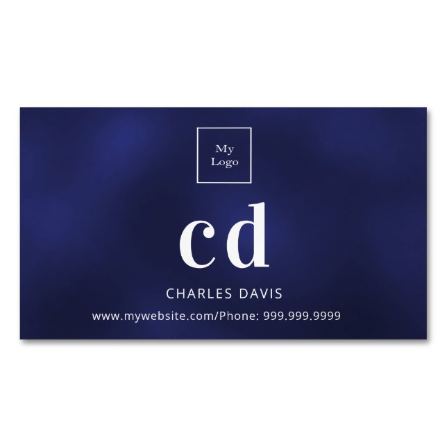 Minimalistisch für blau-weiße Monogramm-Zeichen Magnetische Visitenkarte (Vorderseite)