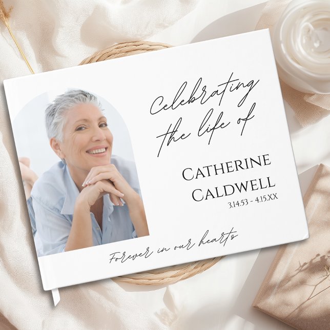 Minimalistisch für immer in unserem Herzen Foto Be Gästebuch (Minimalist Forever in Our Hearts Photo Funeral Guest Book)