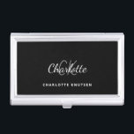 Minimalistisch für Schwarz-weiße Monogramm-Bezeich Visitenkarten Dose<br><div class="desc">Ein klassisch schicker schwarzer Hintergrund. Personalisieren und fügen Sie Ihren Vornamen,  Monogramm-Initialen und vollständigen Namen. Modern,  trendig und einfach.</div>