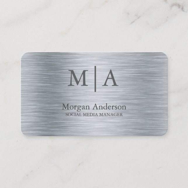 Minimalistisch gebürstetes Metall - Silberstil Ber Visitenkarte (Vorderseite)