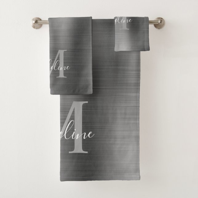 Minimalistisch gebürstetes Metallisches Silbergrau Badhandtuch Set (Insitu)