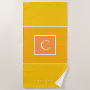 Minimalistisch-Gelbe Monogramm Personalisiert Strandtuch
