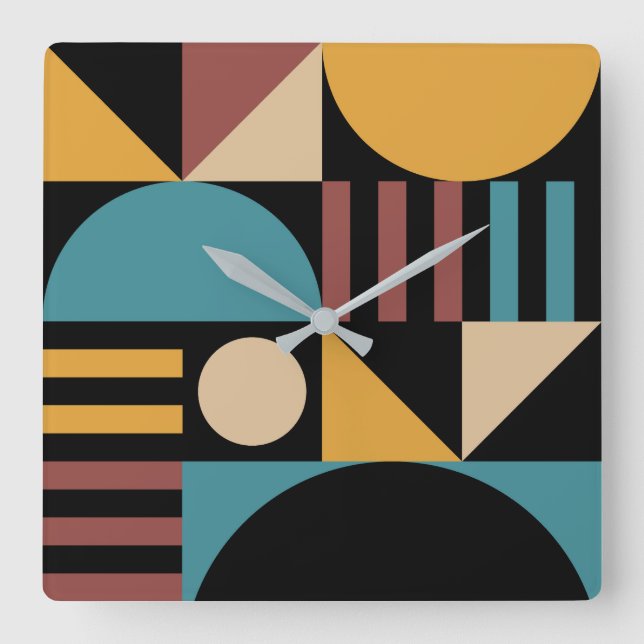 Minimalistisch geometrische Mitte des Jahrhunderts Quadratische Wanduhr (Vorderseite)
