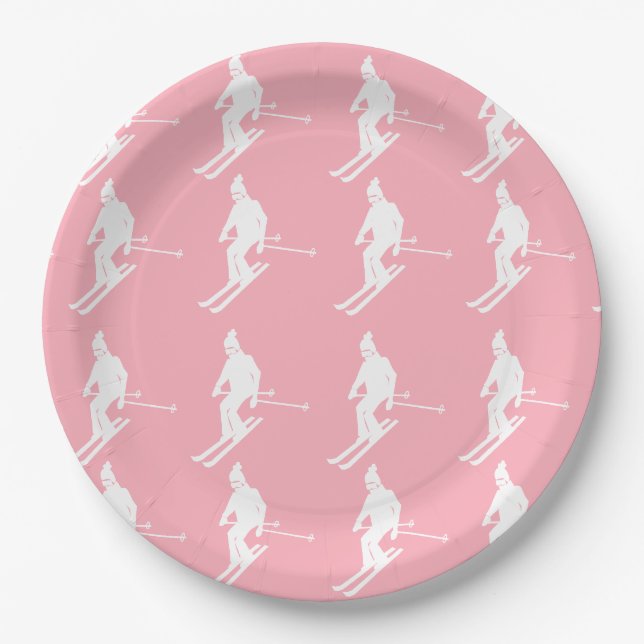 Minimalistisch geometrische Skifahrer Winter Pink  Pappteller (Vorderseite)