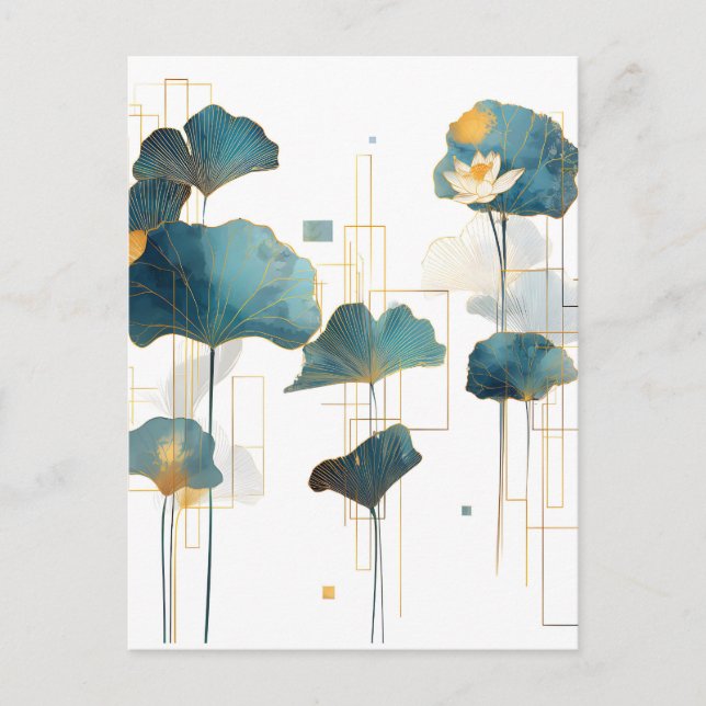 Minimalistisch Ginkgo Lotus Zen Line Ankündigungspostkarte (Vorderseite)