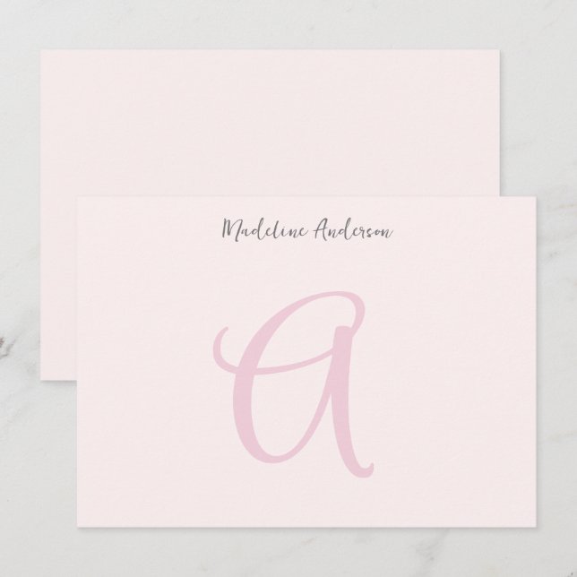 Minimalistisch Girl-Rosa Monogramm Mitteilungskarte (Vorne/Hinten)