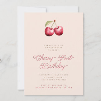 Minimalistisch Girls Cherry erste Geburtstagsparty Einladung
