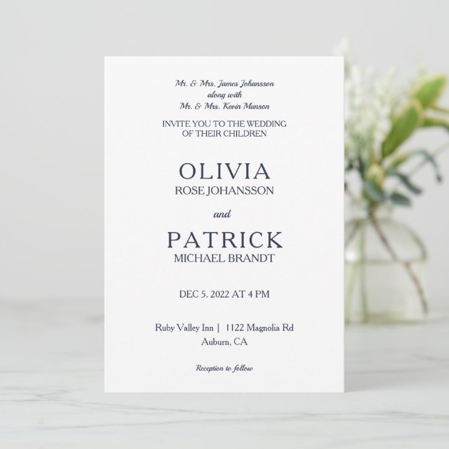Minimalistisch Glam Wedding Einladung (Stehend Vorderseite)