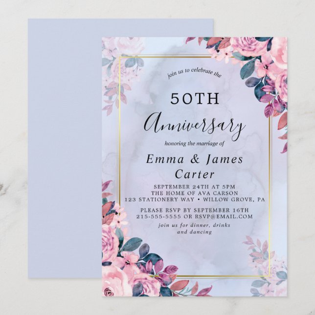 Minimalistisch Gold 50. Hochzeitstag Einladung (Vorne/Hinten)