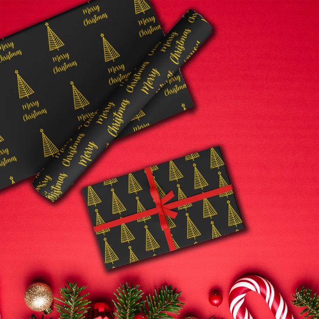 Minimalistisch Gold Black Frohe Weihnachten Geschenkpapier Set (Von Creator hochgeladen)