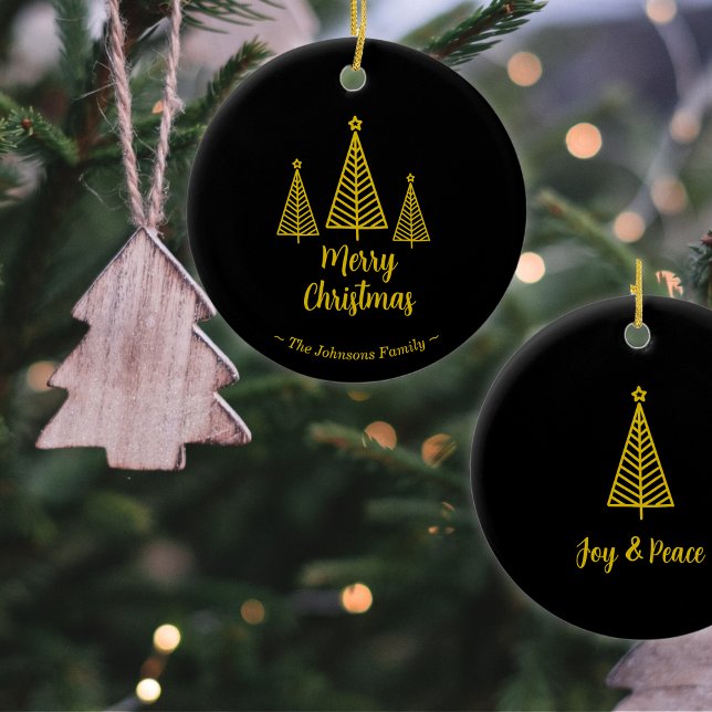 Minimalistisch Gold Black Frohe Weihnachten Keramik Ornament (Von Creator hochgeladen)