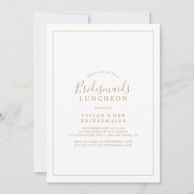Minimalistisch Gold Bridesmaids Luncheon Einladung (Vorderseite)