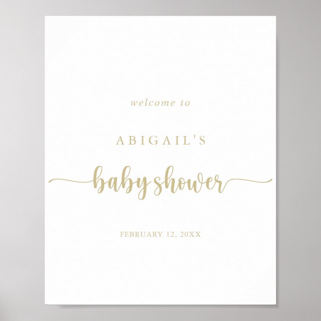 Minimalistisch Gold Calligraphy Baby Dusche Willko Poster (Vorne)