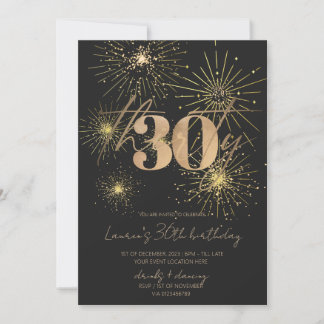 Minimalistisch Gold Fireworks 30. Party Einladung