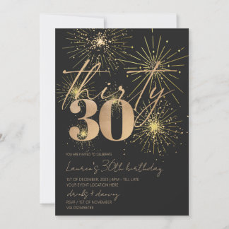 Minimalistisch Gold Fireworks 30. Party Einladung