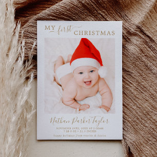 Minimalistisch Gold First Christmas Baby Birth Fot Feiertagskarte