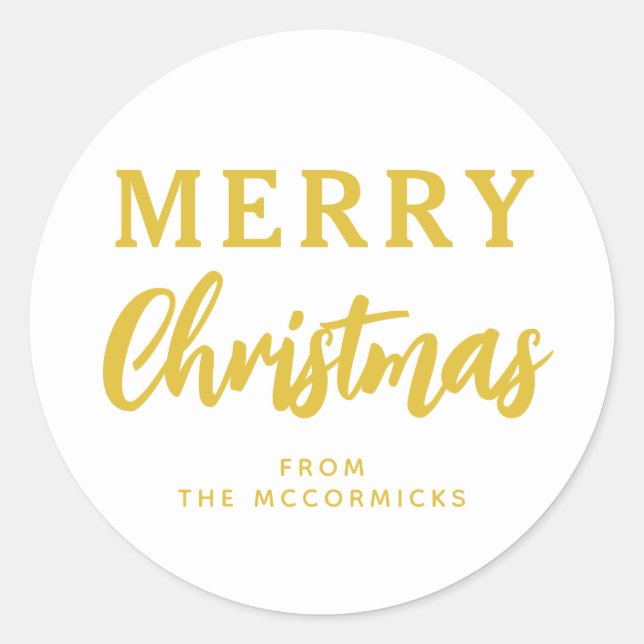 Minimalistisch Gold Frohe Weihnachtskalligraphie Runder Aufkleber (Vorderseite)