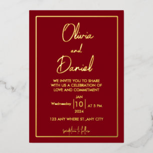 Minimalistisch   Gold in einer Hochzeitseinladung Folieneinladung