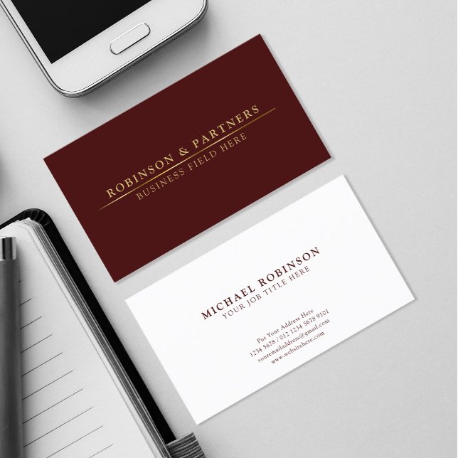 Minimalistisch | Gold Line | Elegant Burgundy Visitenkarte (Von Creator hochgeladen)