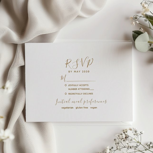 Minimalistisch Gold Modern Wedding RSVP Card (Von Creator hochgeladen)