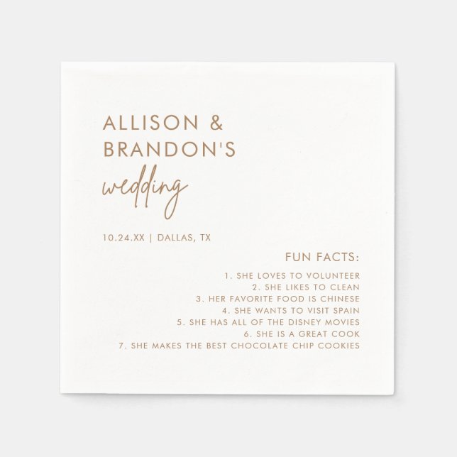 Minimalistisch Gold Moderne Hochzeitspass Fakten N Serviette (Vorderseite)