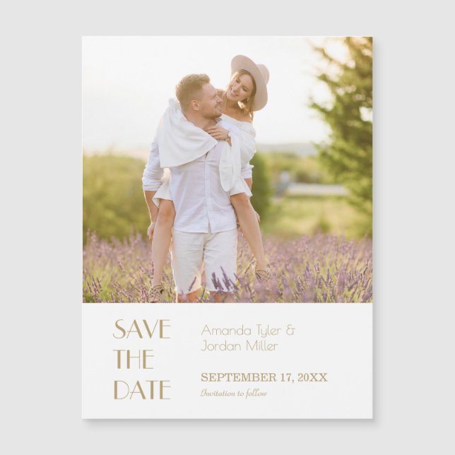 Minimalistisch Gold Modernes Art Deco Foto Rett Magneteinladung (Vorderseite)