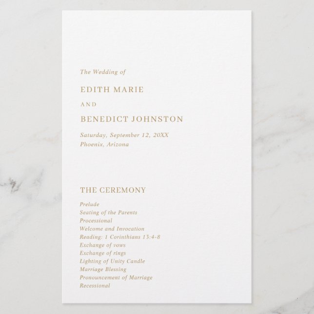 Minimalistisch Gold - Modernes Hochzeitsprogramm (Vorne)