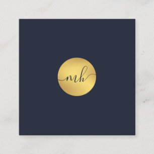 Minimalistisch Gold Monogram Dark Blue QR Code Squ Quadratische Visitenkarte