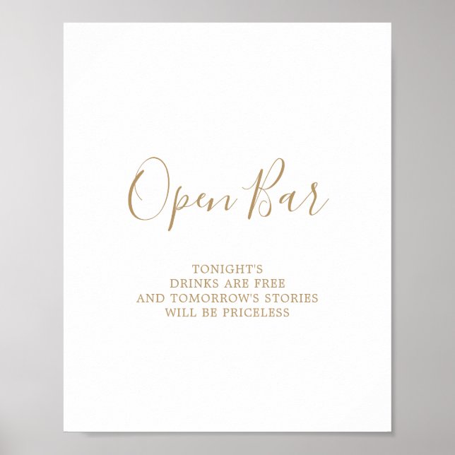 Minimalistisch Gold Open Bar Sign Poster (Vorne)