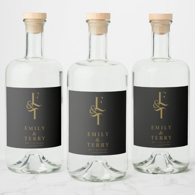 Minimalistisch Gold Personalisiert Chic Wedding Mo Alkoholflaschenetikett (Flaschen)