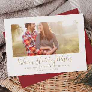 Minimalistisch Gold Warme Urlaub wünscht Verlobtes Feiertagskarte