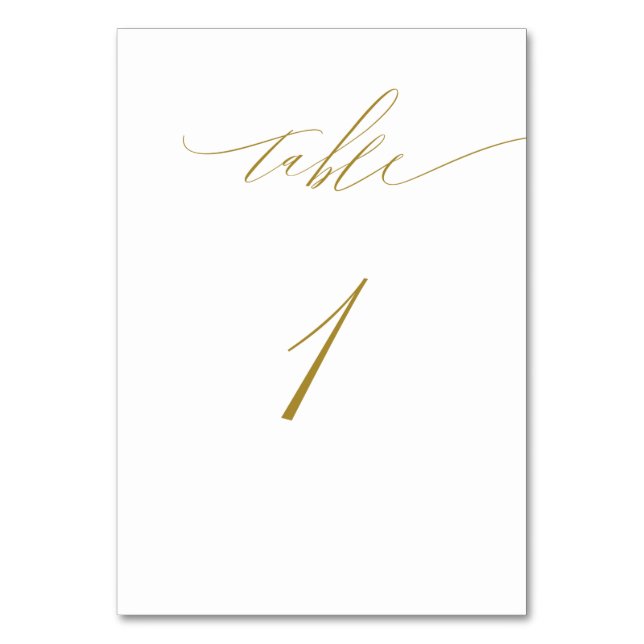 Minimalistisch Gold White Script No. 1 Wedding Tischnummer (Vorderseite)