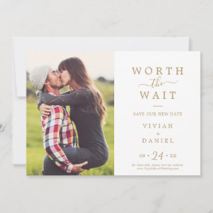 Minimalistisch Gold Worth Warte Covid Wedding Foto Save The Date