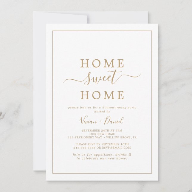 Minimalistisch Gold Zuhause Sweet Zuhause Housewar Einladung (Vorderseite)