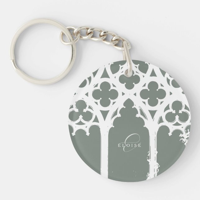 Minimalistisch Gothic Window Calligrafy Sage Green Schlüsselanhänger (Vorderseite)