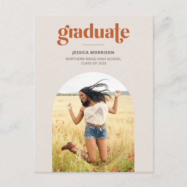 Minimalistisch Graduate Arched Foto Graduation Par Postkarte (Vorderseite)