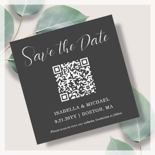Minimalistisch Grau   SAVE THE DATE   QR-Code   Ma Magnetkarte