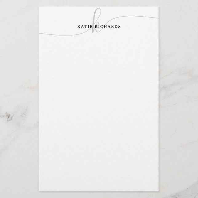Minimalistisch-Grau-Script-Monogramm Briefpapier (Vorderseite)