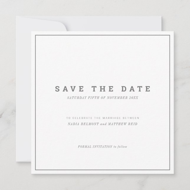 Minimalistisch-graue Foto-Hochzeit Save The Date (Vorderseite)