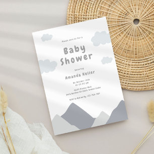 Minimalistisch-Graue-Mountain-Babydusche Einladung