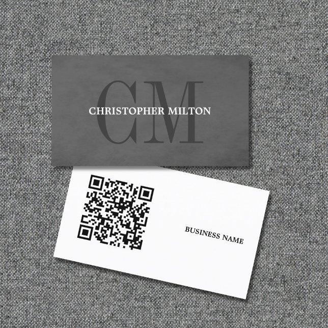 Minimalistisch Grauer Monogram QR-Codeberater Visitenkarte (Von Creator hochgeladen)