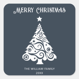 Minimalistisch Gray Frohe Weihnachtsbaum Weihnacht Quadratischer Aufkleber