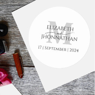 Minimalistisch-Gray-Monogramm-Hochzeit Runder Aufkleber