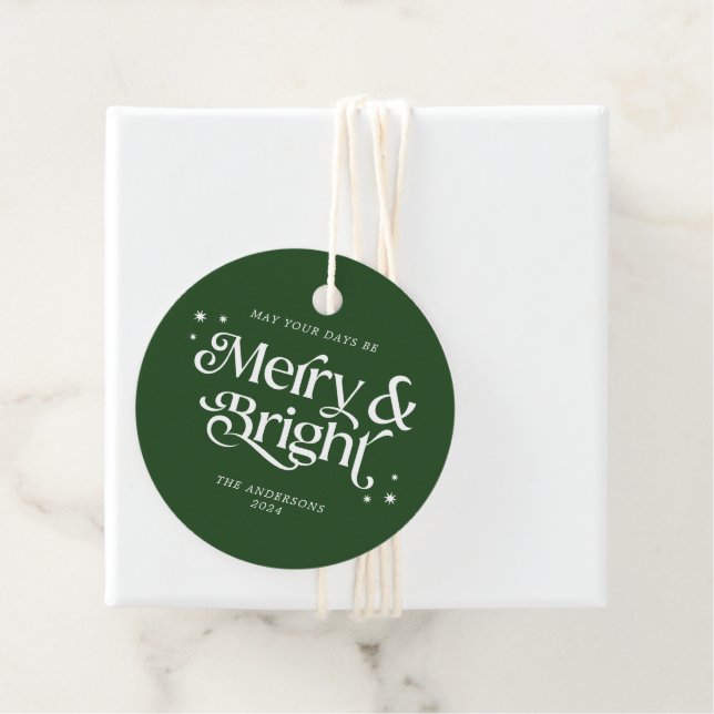 Minimalistisch Green Merry & Bright Christmas Geschenkanhänger (Beispiel)