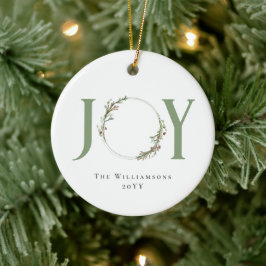 Minimalistisch Green Watercolor Wreath Freude Weih Keramik Ornament