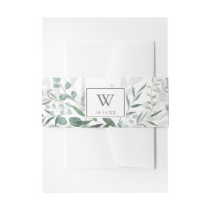 Minimalistisch Greenery Eucalyptus Monogram Weddin Einladungsbanderole