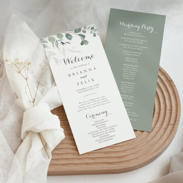 Minimalistisch Greenery Eucalyptus Wedding Program Programm (Von Creator hochgeladen)